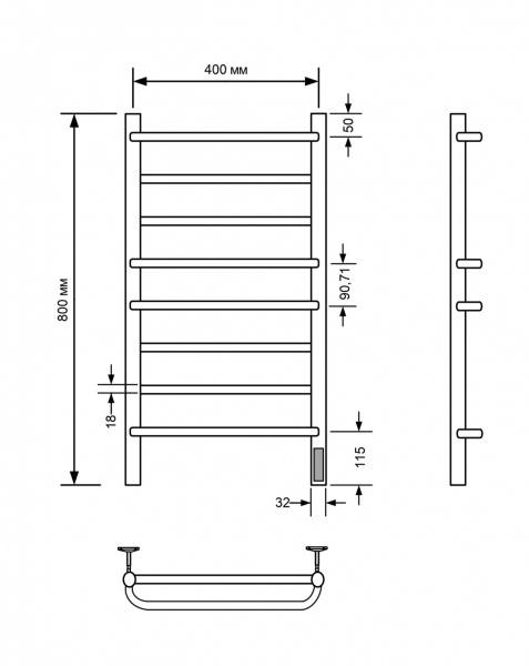 Полотенцесушитель электрический с/т Comfysan Пуро (Puro) EC-8 80/40, белый - фото и схемы подключения