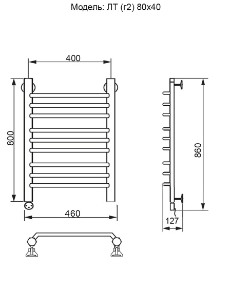 Полотенцесушитель Электрич. Ника ЛТ (Г2) 80/40 левый тэн - фото и схемы подключения
