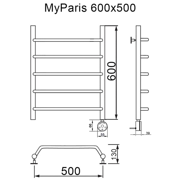 Полотенцесушитель электрический MYFREA My Paris 60/50 правый тэн - фото и схемы подключения