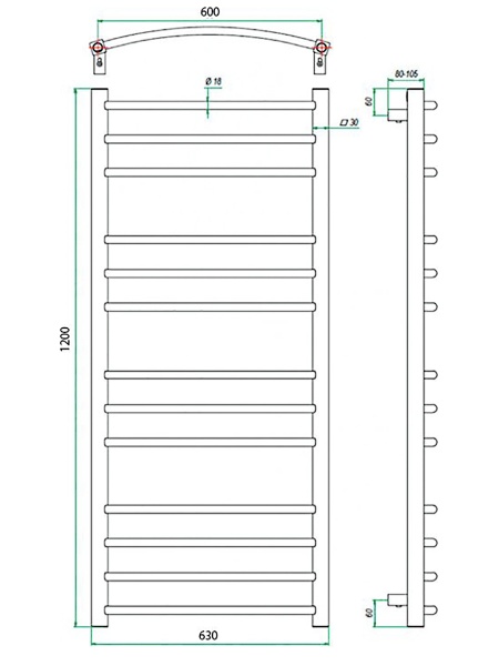 Фото Полотенцесушитель ГРОТА ECOCALMA 63/120(-)