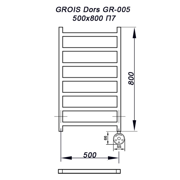 Полотенцесушитель GROIS Dors GR-005 500х800 П7 RAL9005 ПТЭН черный матовый