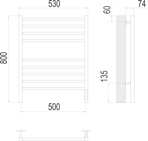Полотенцесушитель с/т Terminus Электро КС Ватикан П8 500/800 (4+4)(new встр димм) 9005 черный матов - фото и схемы подключения