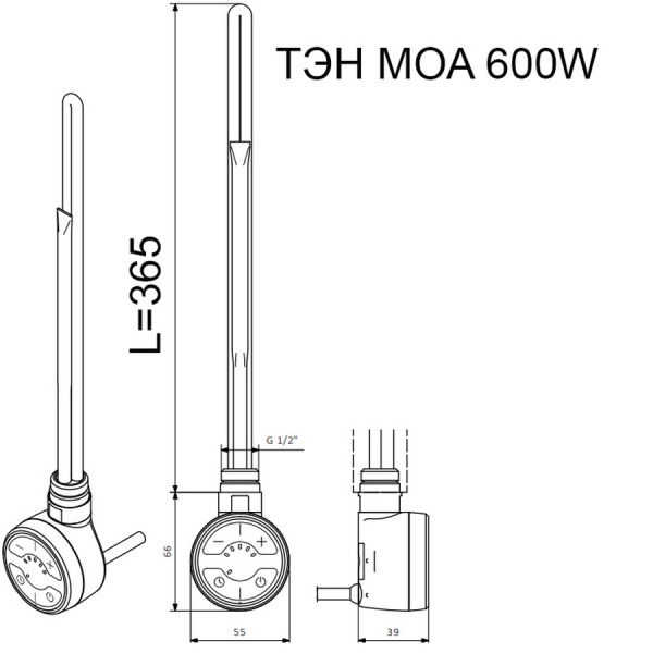 Электрический ТЭН TERMА MOA 600W белый, скрытое подключение купить оптом по выгодной цене в Москве