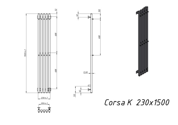 Полотенцесушитель электрический Grota Corsa K 230х1500 хром глянцевый - фото и схемы подключения