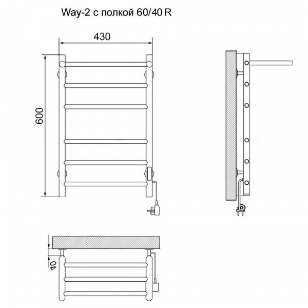 Полотенцесушитель Электрич.кабельный Ника ВЭЙ-2 60/40 с полкой U - фото и схемы подключения