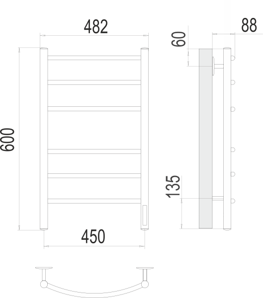 Полотенцесушитель с/т Terminus Электро КС Классик П6 450/600 (3+3)(new встр диммер) 9003 белый матов - фото и схемы подключения