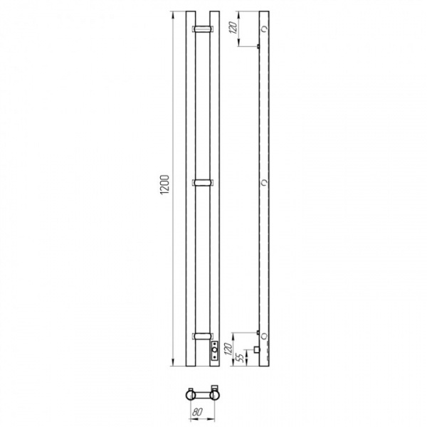 Полотенцесушитель с/т Laris Прайм Дуэт ЧК 80/1200 (КРУГ) правый тэн белый 73207631 RU - фото и схемы подключения