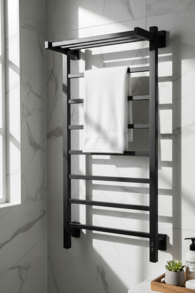 Полотенцесушитель электрический с/т Comfysan Мартэ-К (Marte-K) EC-8 100/50 с полкой, черный - фото и схемы подключения