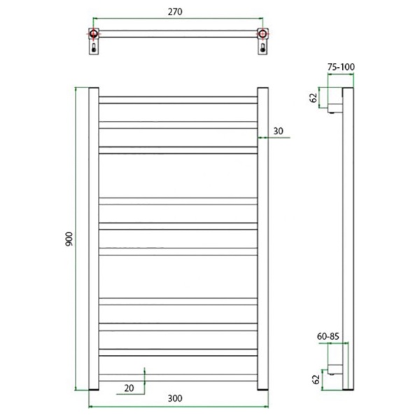 Фото Полотенцесушитель ГРОТА ESTRO 30/90*