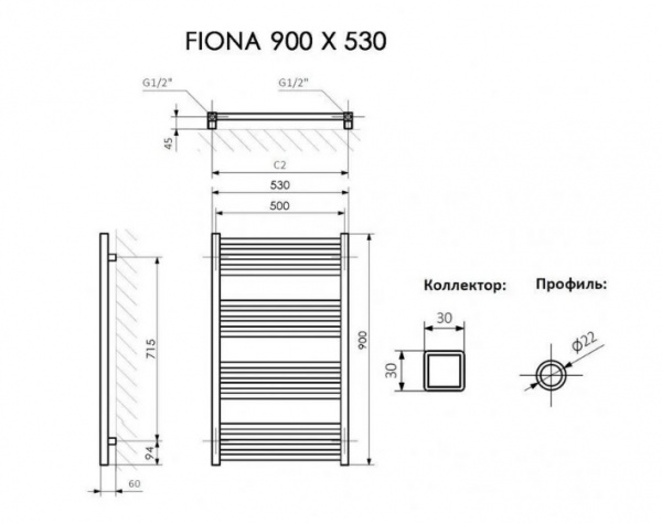 Полотенцесушитель Terma FIONA 900/530 RAL9016 белый матовый + TERMI-R