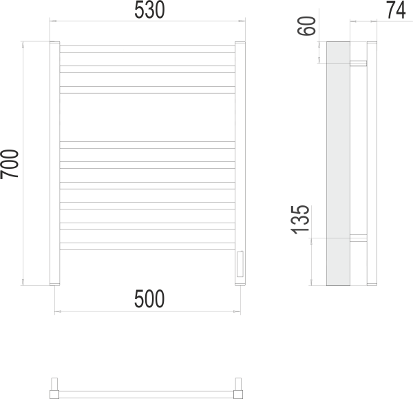 Полотенцесушитель с/т Terminus Электро Ватикан П9 500х700 (6+3) (sensor quick touch) - фото и схемы подключения