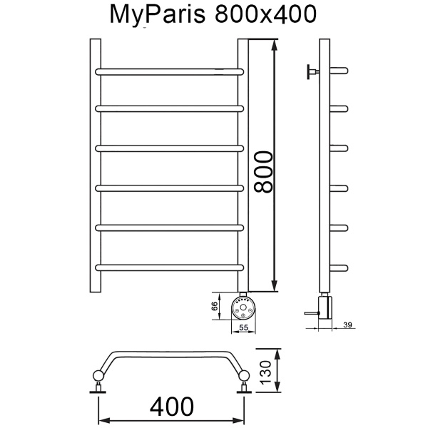 Полотенцесушитель электрический MYFREA My Paris 80/40 правый тэн - фото и схемы подключения