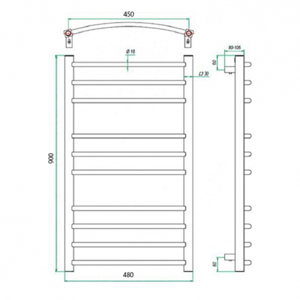 Фото Полотенцесушитель ГРОТА ECOCALMA 48/90