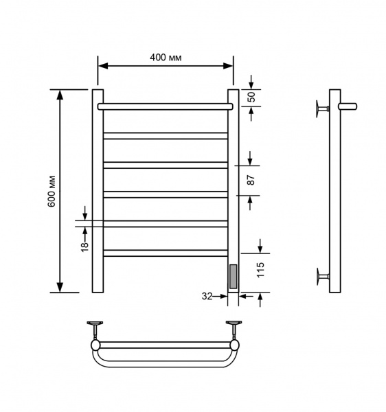 Полотенцесушитель электрический с/т Comfysan Капри (Capri) EC-6 60/40 с полкой, хром - фото и схемы подключения
