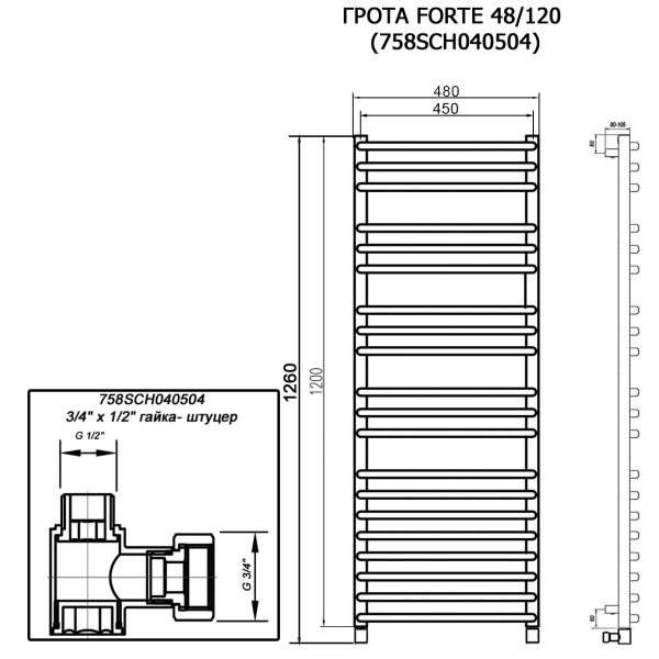 Полотенцесушитель ГРОТА FORTE 48/120 (758SCH040504)