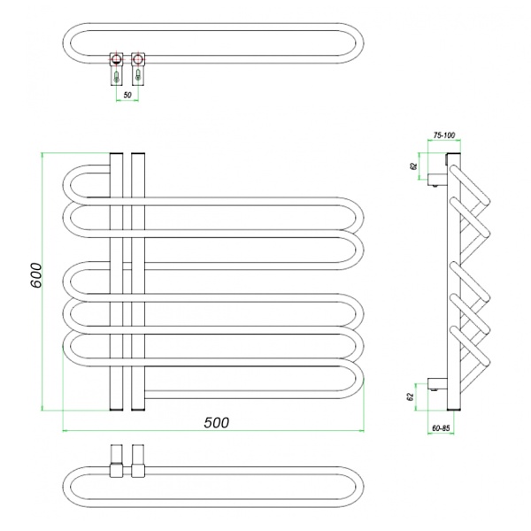 Фото Полотенцесушитель ГРОТА STELLE 50/60 L