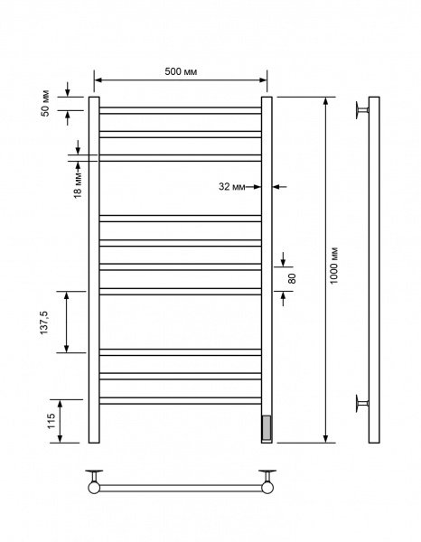 Полотенцесушитель электрический с/т Comfysan Люси (Luce) EC-10 100/50, хром - фото и схемы подключения