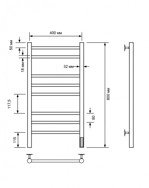 Полотенцесушитель электрический с/т Comfysan Люси (Luce) EC-8 80/40, хром - фото и схемы подключения