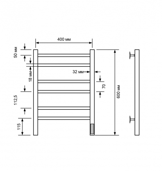 Полотенцесушитель электрический с/т Comfysan Ноуми (Noumi) EC-6 60/40, черный - фото и схемы подключения