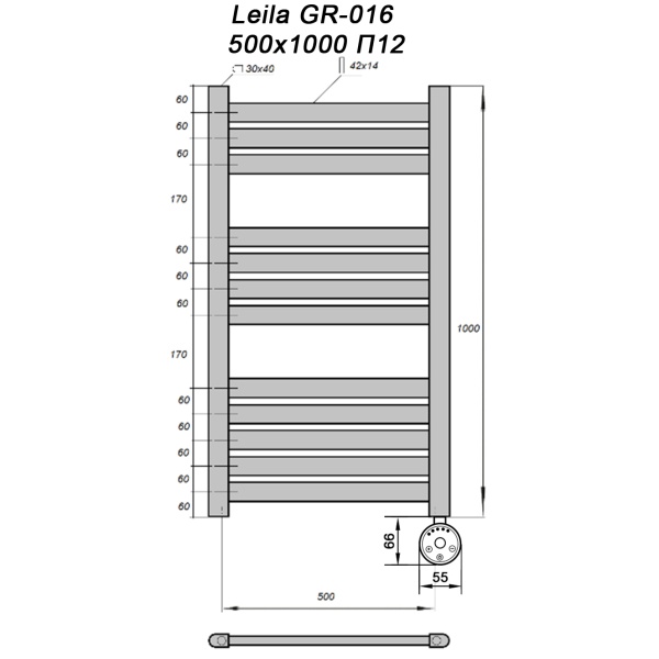 Полотенцесушитель GROIS Leila GR-016 500х1000 П12 (3+4+5) RAL9003 ПТЭН белый матовый