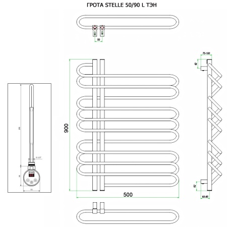 Полотенцесушитель ГРОТА STELLE 50/90 L ТЭН хром