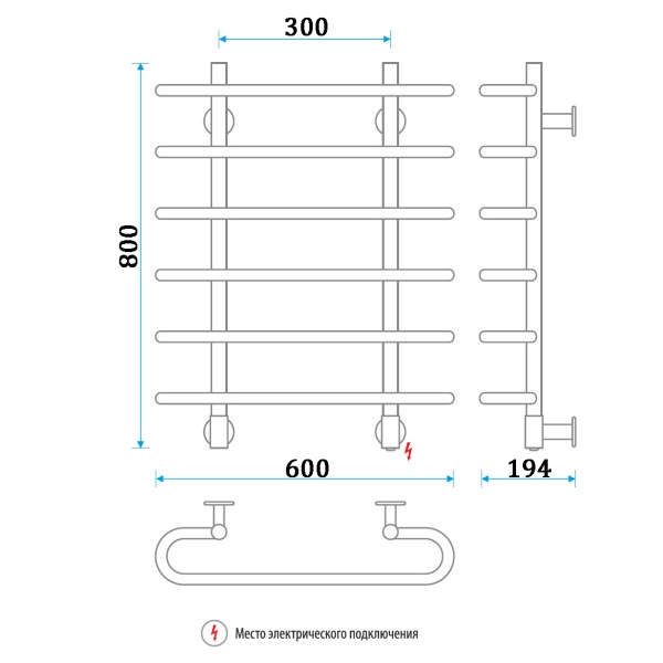 Полотенцесушитель Электрич. Energy NOVA 800/600 80W - фото и схемы подключения