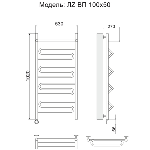 Полотенцесушитель Электрич. Ника ЛZ ВП 100/50 левый тэн - фото и схемы подключения