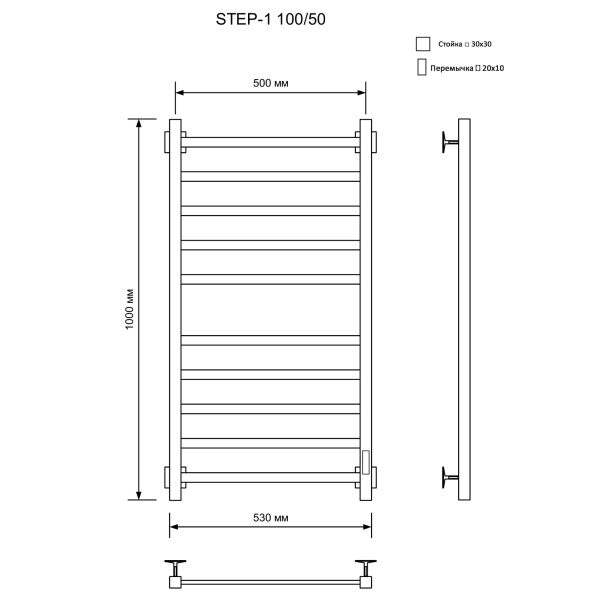 Полотенцесушитель Электрич.кабельный Ника СТЕП-1 100/50 RAL9005 черный матовый U - фото и схемы подключения