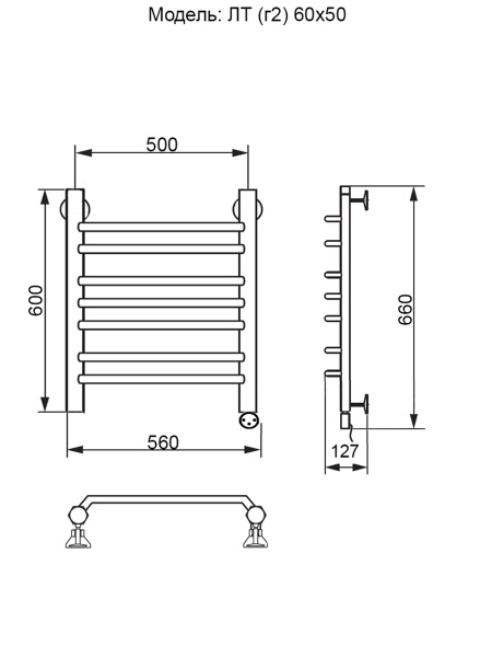 Полотенцесушитель Электрич. Ника ЛТ (Г2) 60/50 правый тэн - фото и схемы подключения