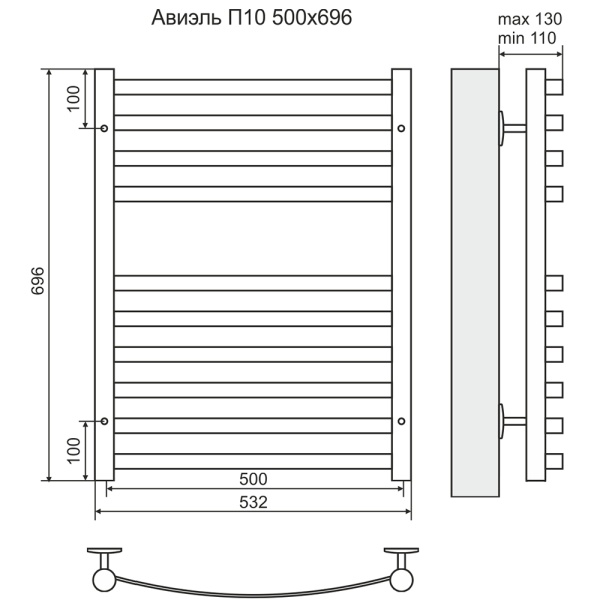 Фото Полотенцесушитель Terminus Стандарт Авиэль П10 500х696 (6+4) (выведен из пр-ва)