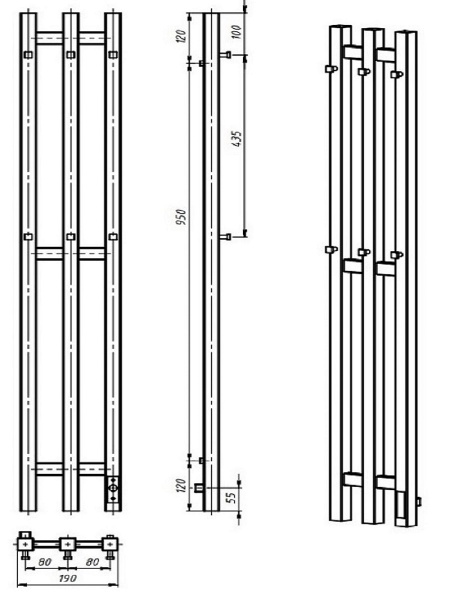 Полотенцесушитель с/т Laris Тея ЧК П3 190х1200 левый тэн белый 73207670 RU* - фото и схемы подключения